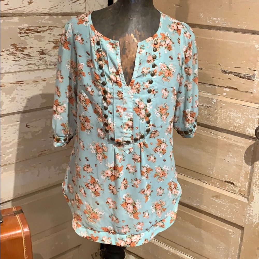 Vintage mint floral blouse